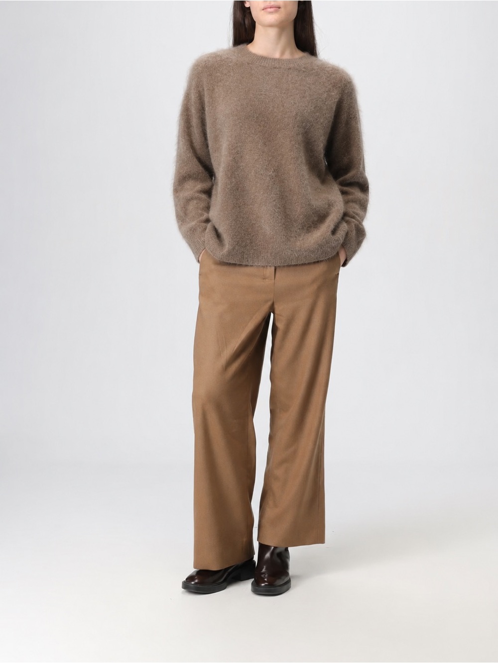 NWT MINEAMALIST ART IDEAS 100% Cashmere Taupe Fuzzy Crewneck Sweater Size M - Picture 2 of 10